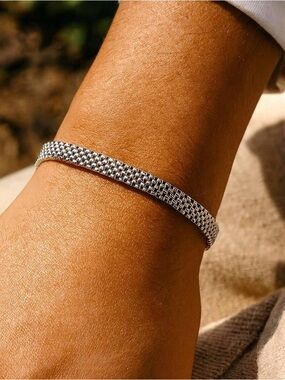 18k gold plated Sterling Silver Mesh Bracelet - Sleek Woven Design
